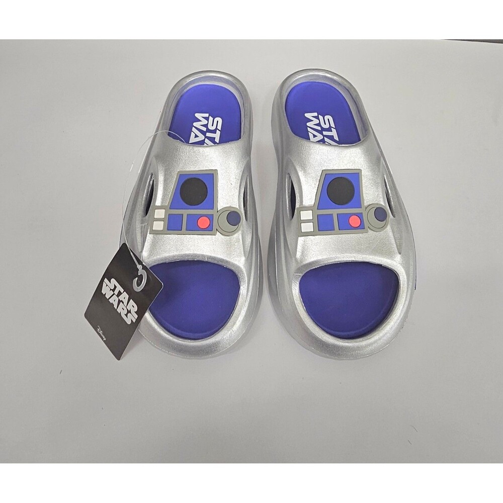 R2D2 Slippers Star Wars Slides By GroundUp Silver-Blue Unisex Size 9 NEW w/Tag